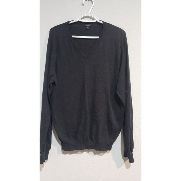 J.Crew L Cotton With Cashmere V Neck Pullover Sweater Mens Dark Gray Long Sleeve - Picture 1 of 5
